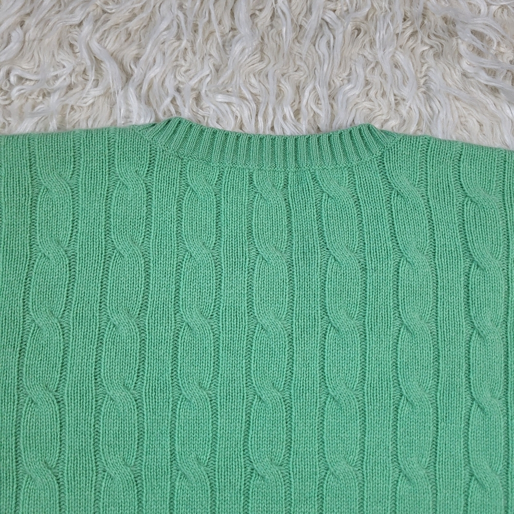 Peter Millar 100% Cashmere Green Cable Knit Sweater Size Large - Picture 13 of 14